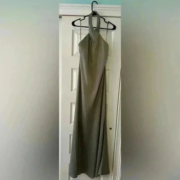 BHLDN Dresses & Skirts - BHLDN Dress Women Sz 6 Sage Green Halter Neck Maxi Bridesmaid Satin Gown Formal